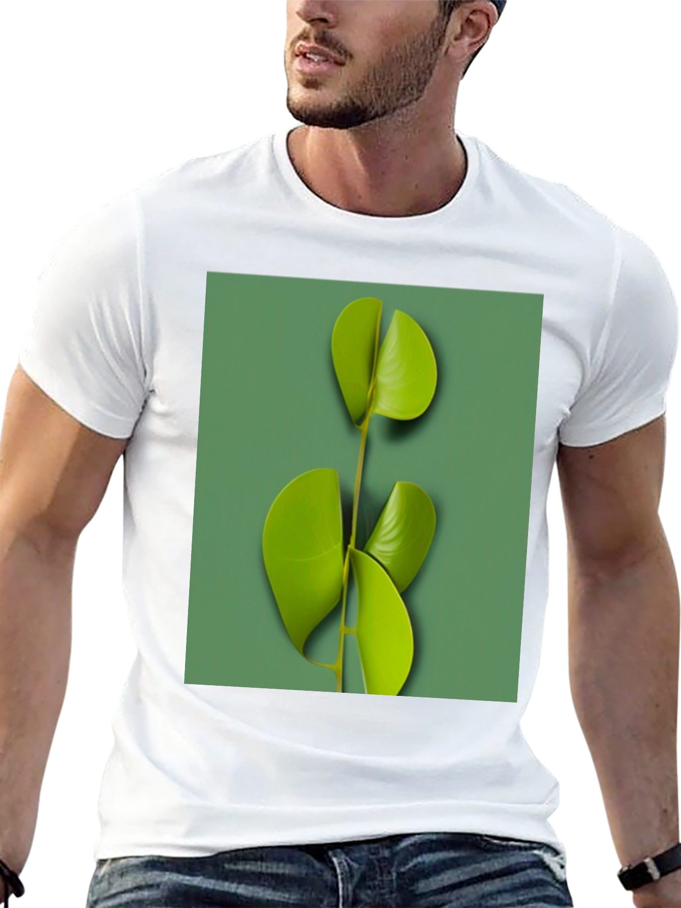 Modern Leaf Print Black T-Shirt