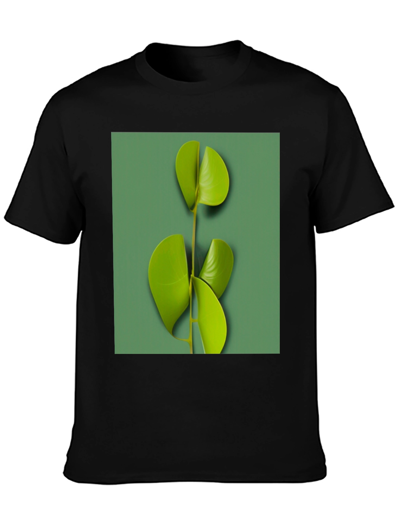 Modern Leaf Print Black T-Shirt