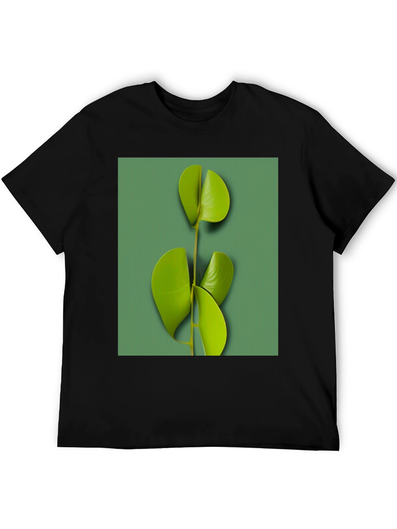 Modern Leaf Print Black T-Shirt