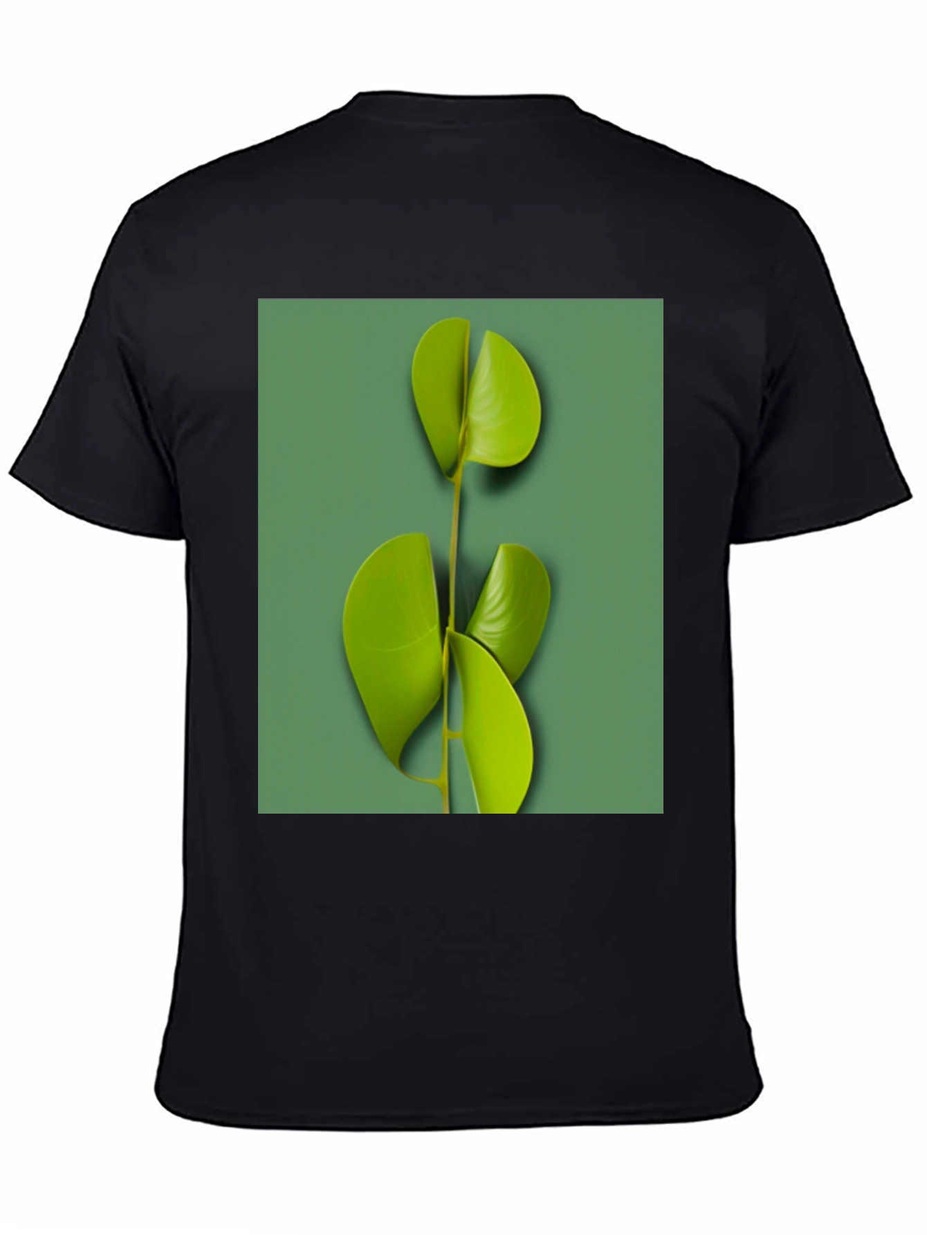 Modern Leaf Print Black T-Shirt