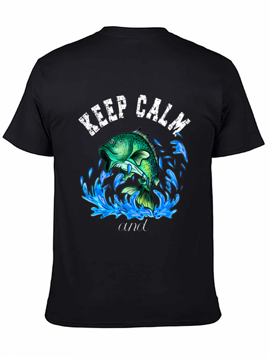 Keep Calm and Fish Black Graphic T-Shirt