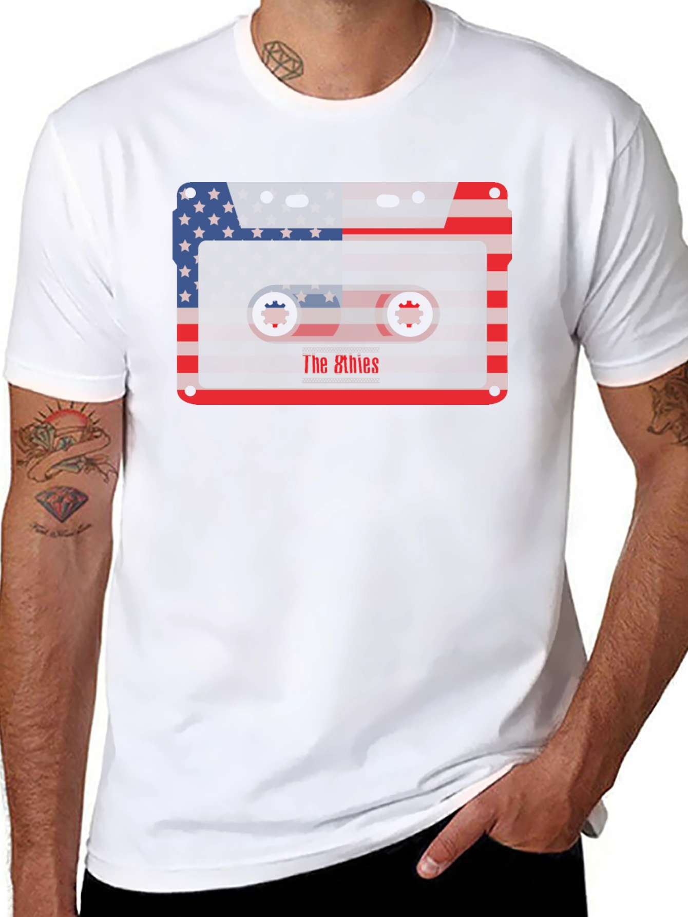 Retro 80s Cassette Tape USA Flag Graphic Tee
