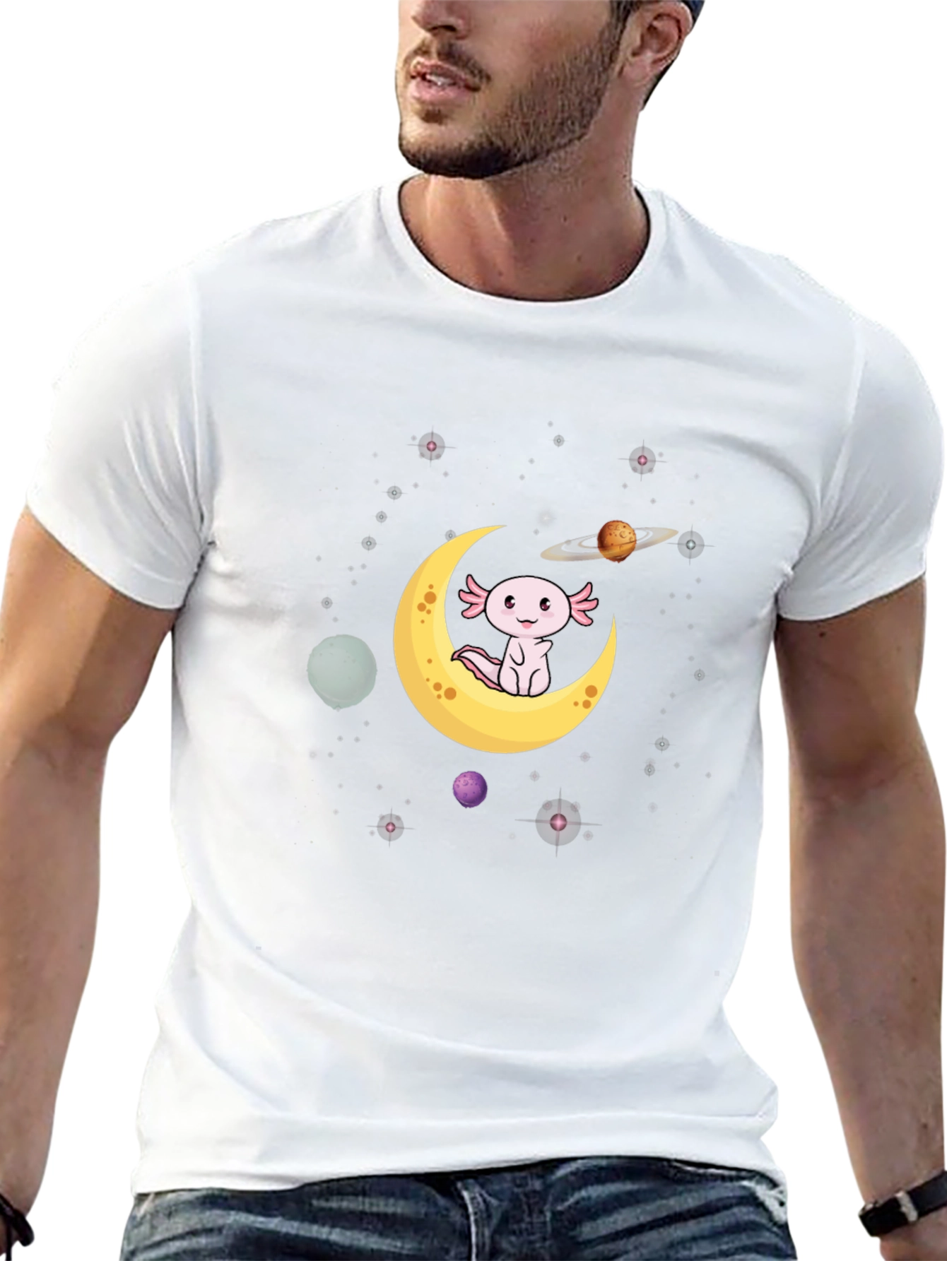 Axolotl Moon T-Shirt - Space Cute
