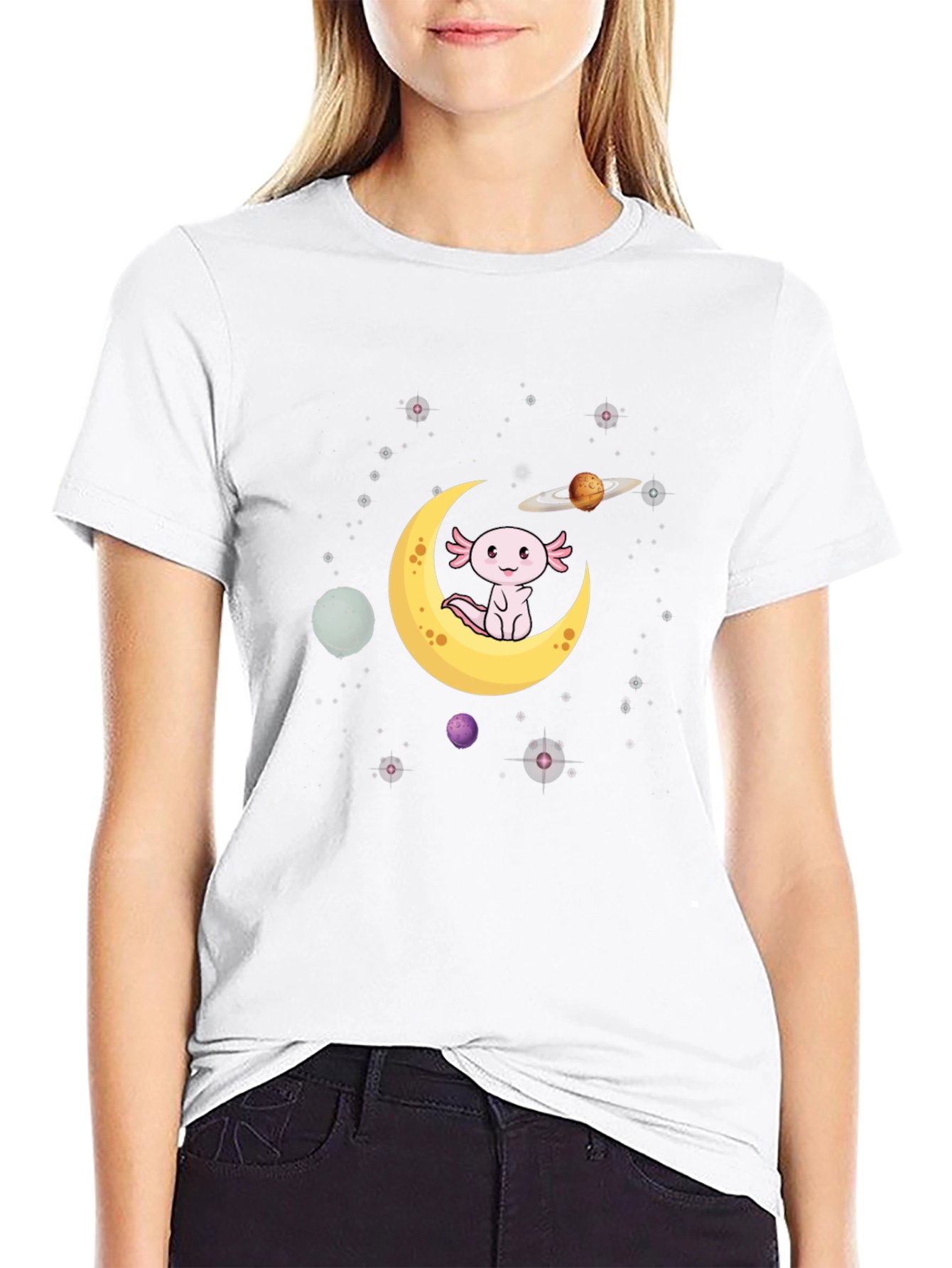 Axolotl Moon T-Shirt - Space Cute