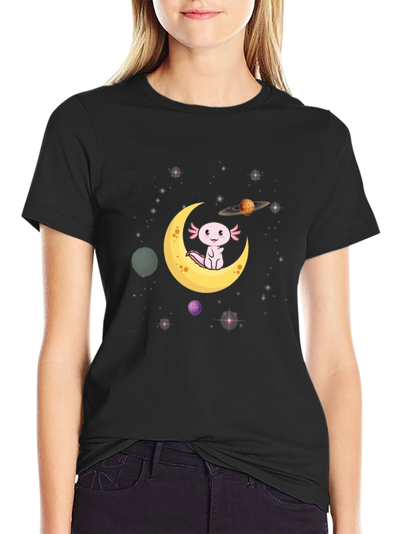 Axolotl Moon T-Shirt - Space Cute