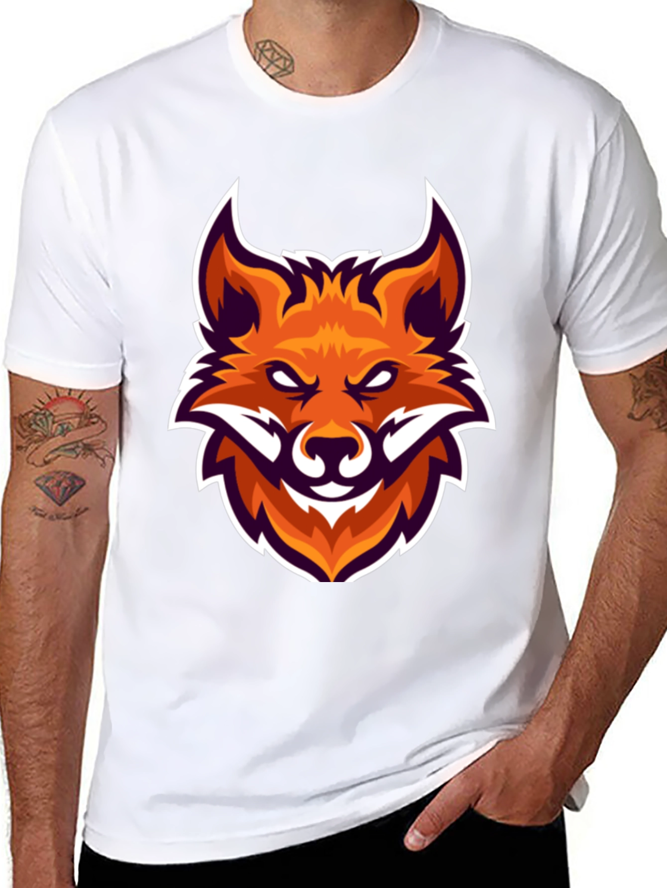 Black T-Shirt with Fox Head Graphic