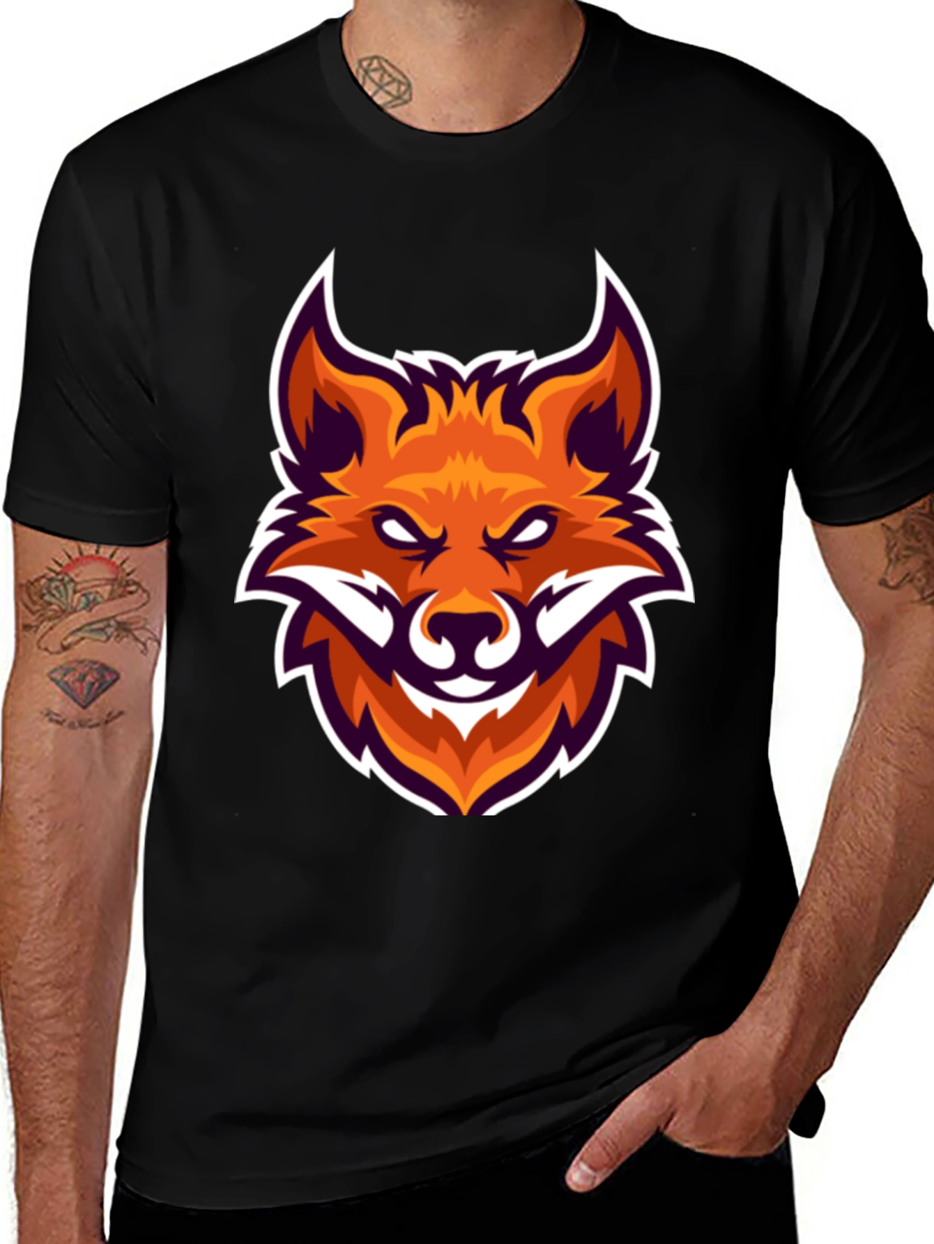 Black T-Shirt with Fox Head Graphic