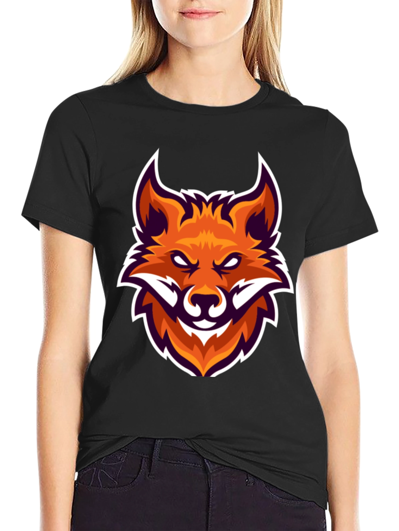 Black T-Shirt with Fox Head Graphic