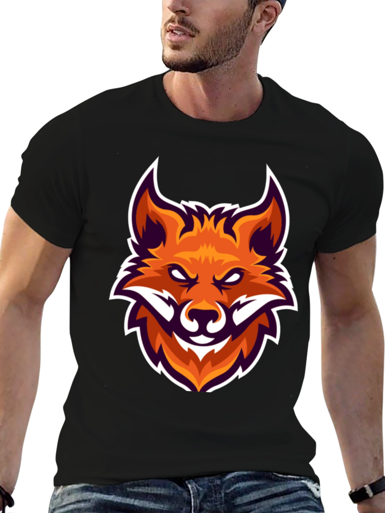 Black T-Shirt with Fox Head Graphic