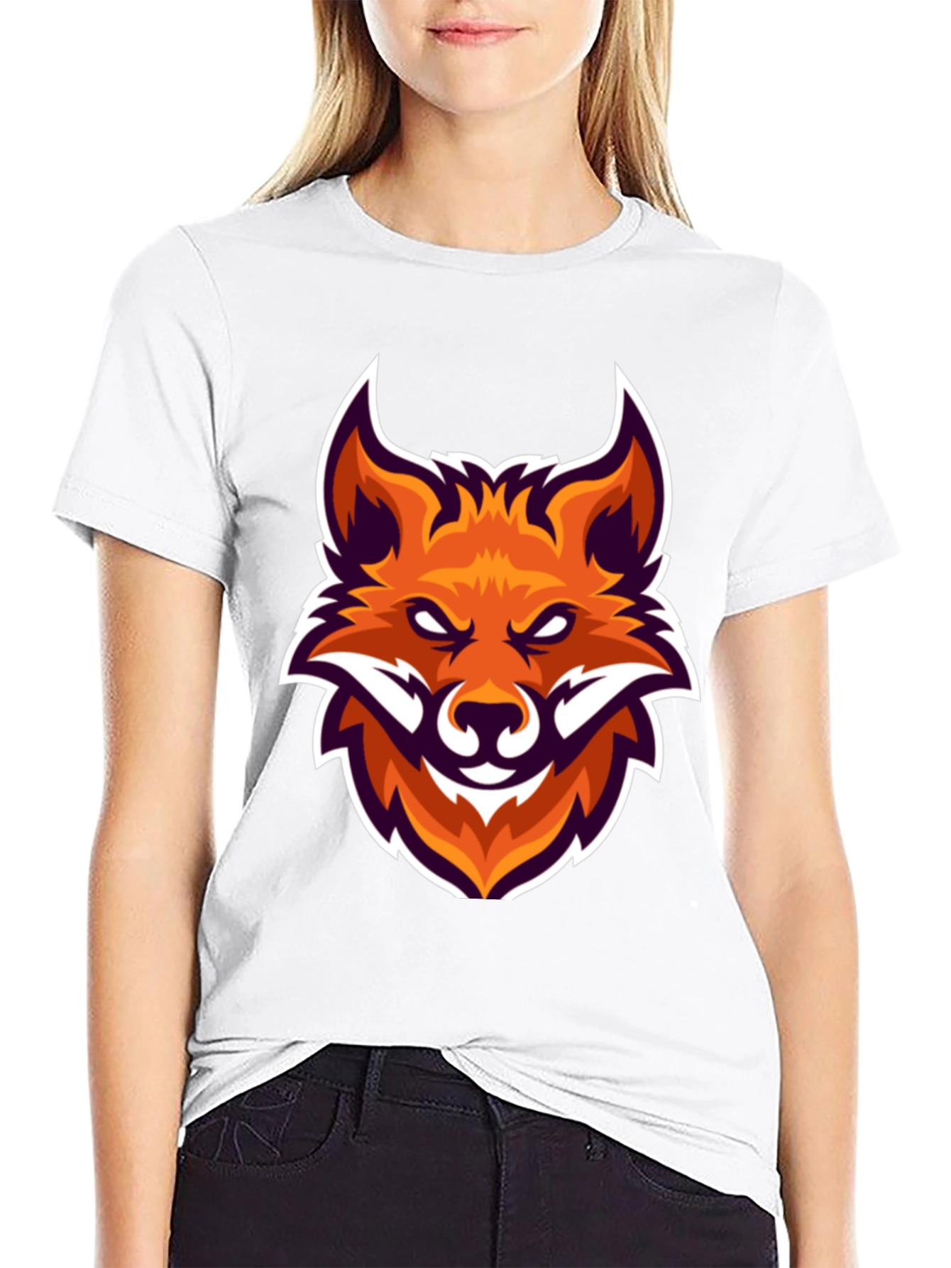 Black T-Shirt with Fox Head Graphic