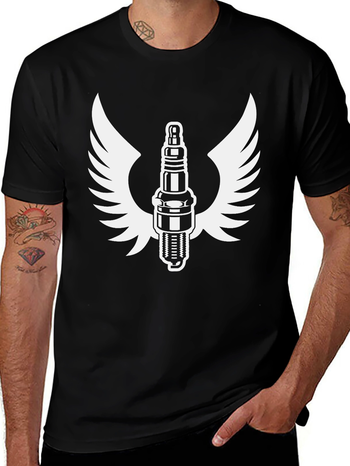 Spark Plug Wings Graphic Tee - Classic Black
