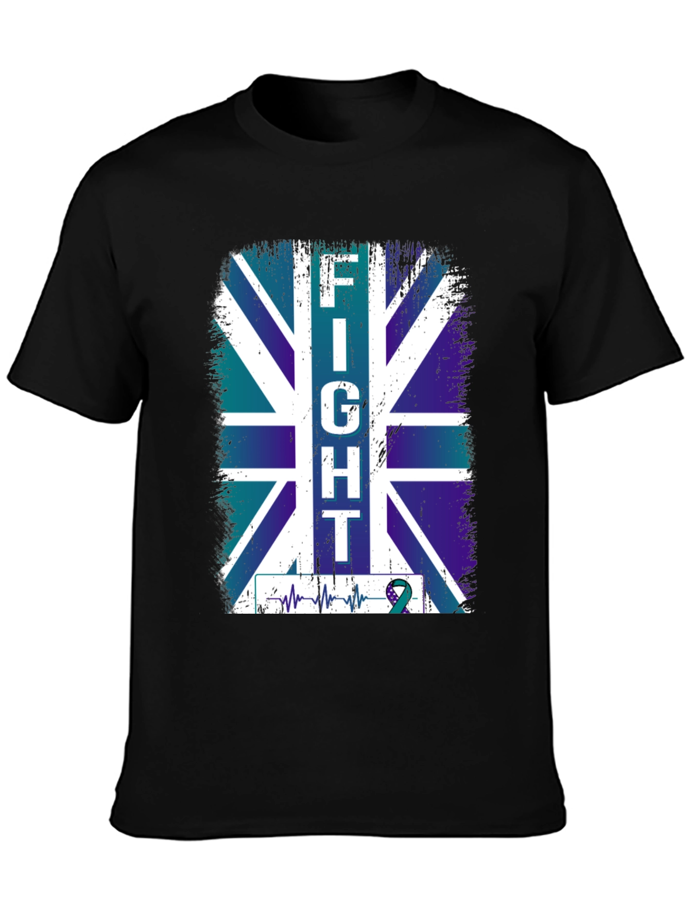 Fight UK Flag T-Shirt - Teal Ribbon Support