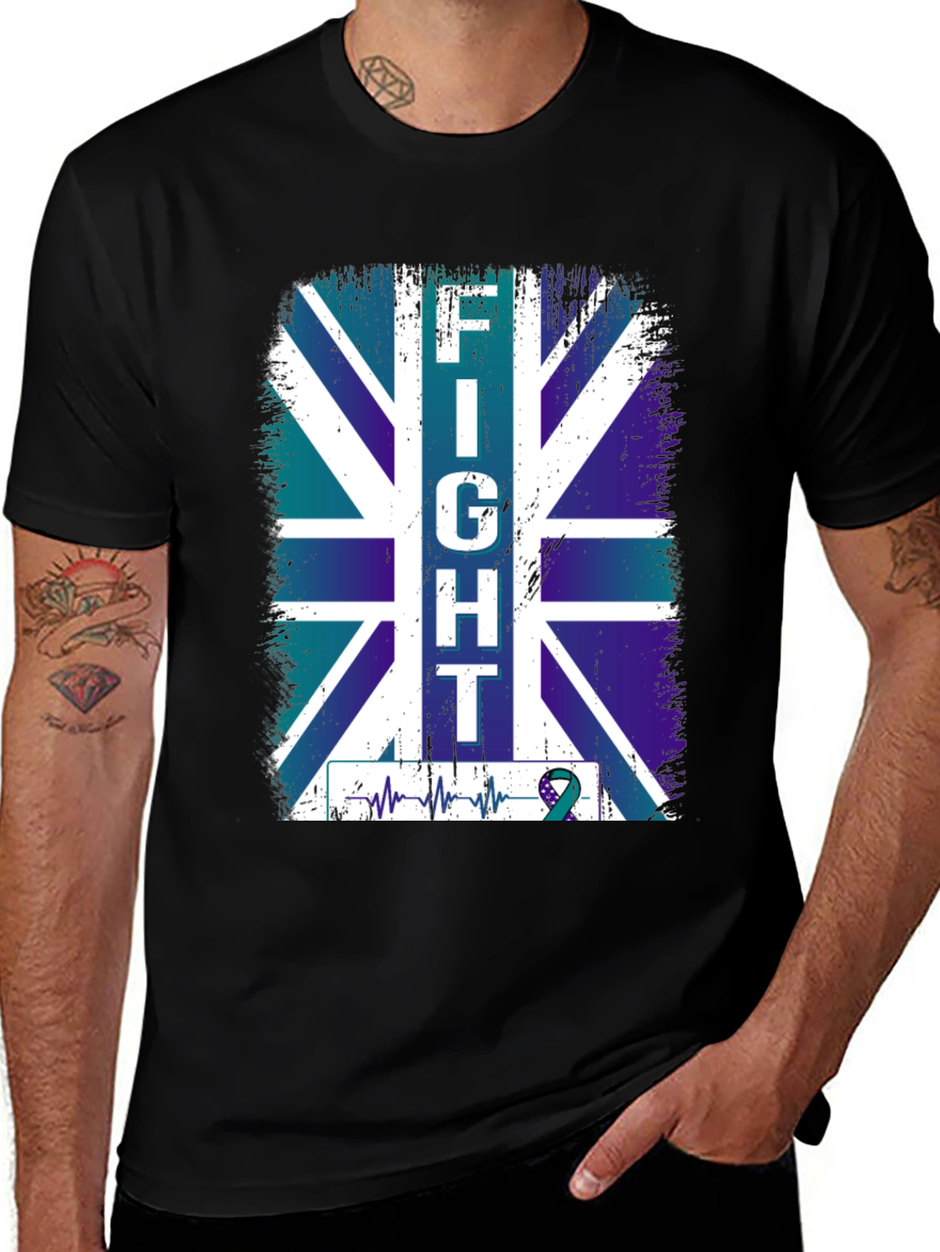 Fight UK Flag T-Shirt - Teal Ribbon Support