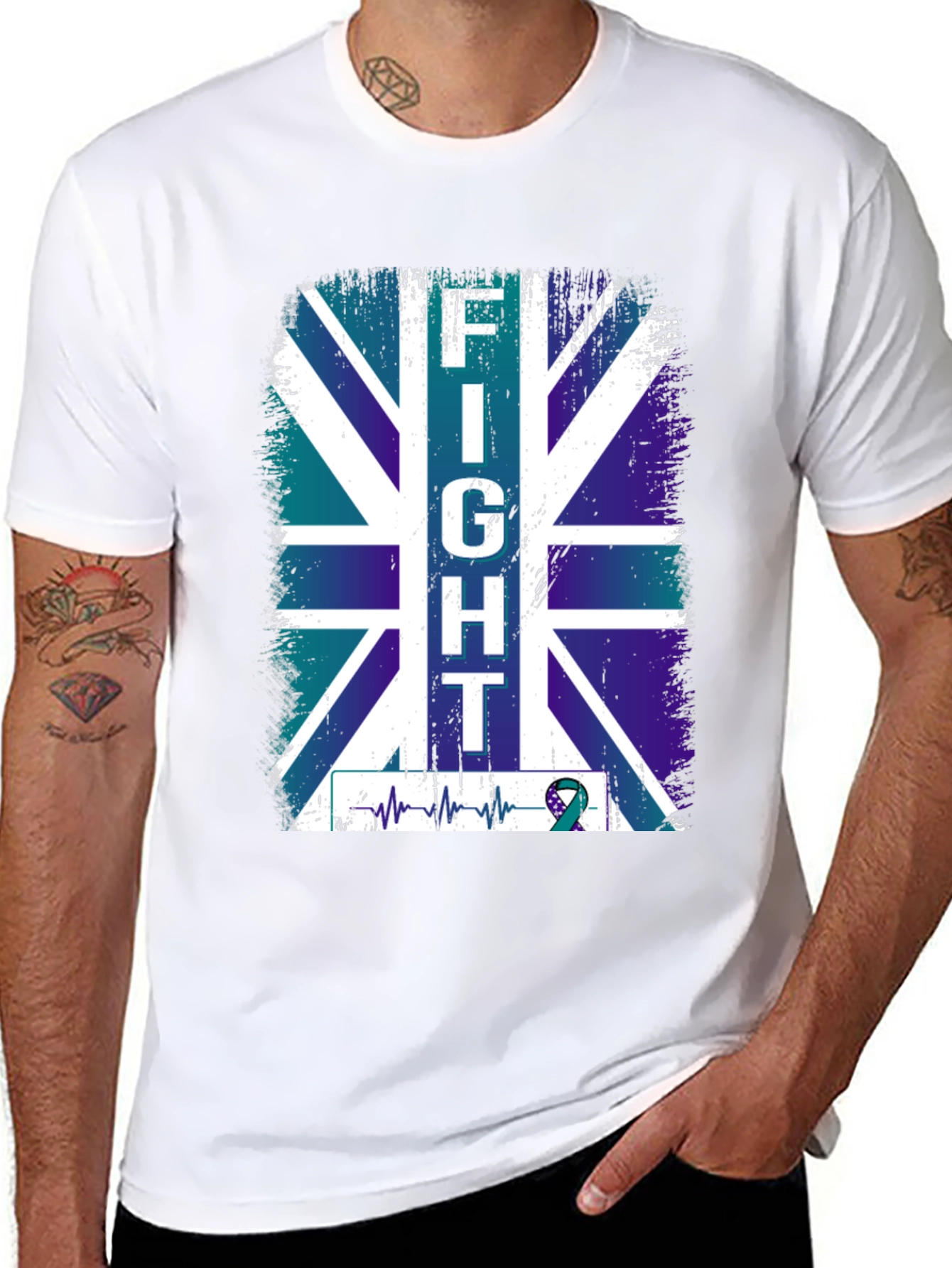 Fight UK Flag T-Shirt - Teal Ribbon Support