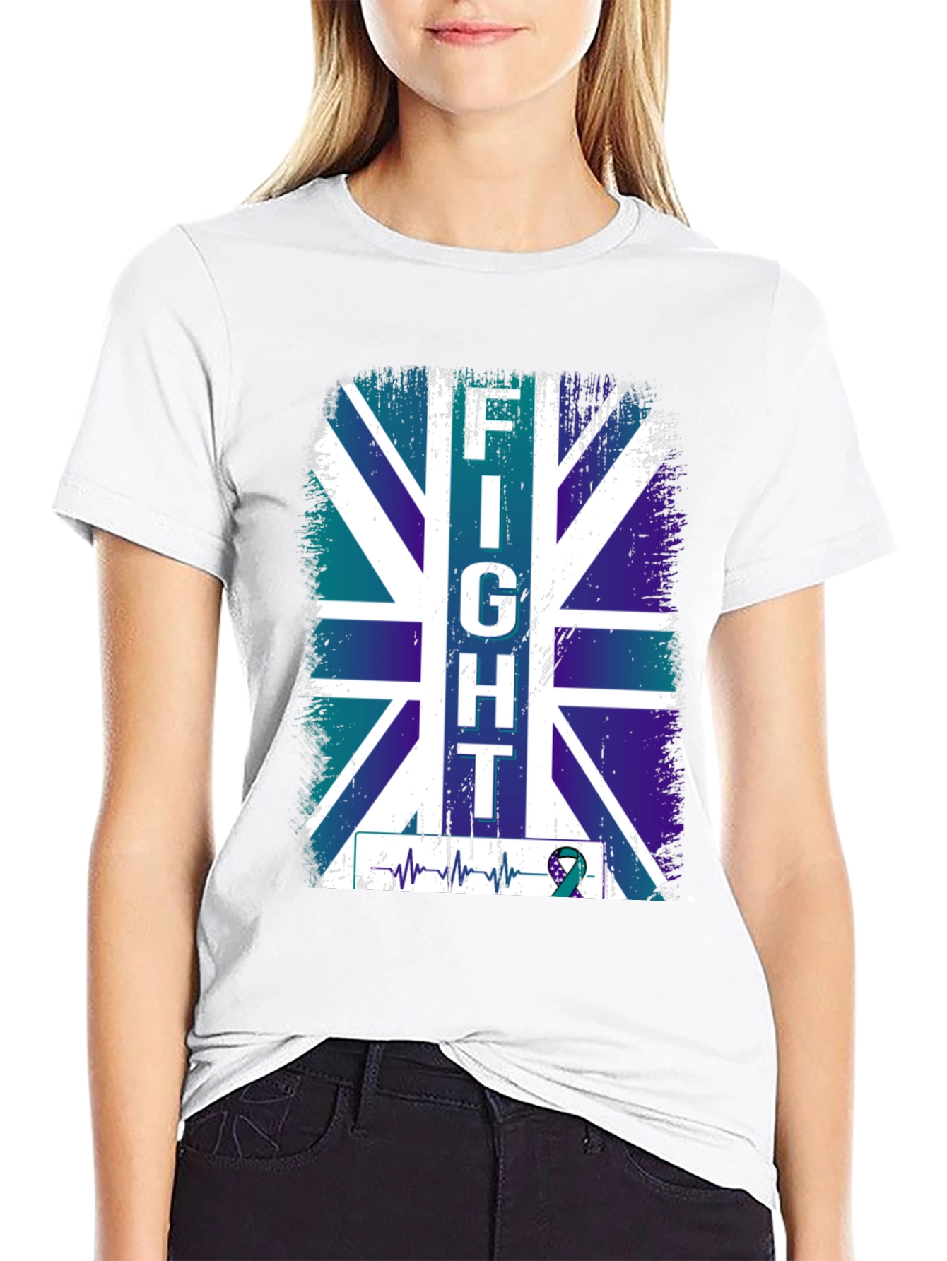 Fight UK Flag T-Shirt - Teal Ribbon Support