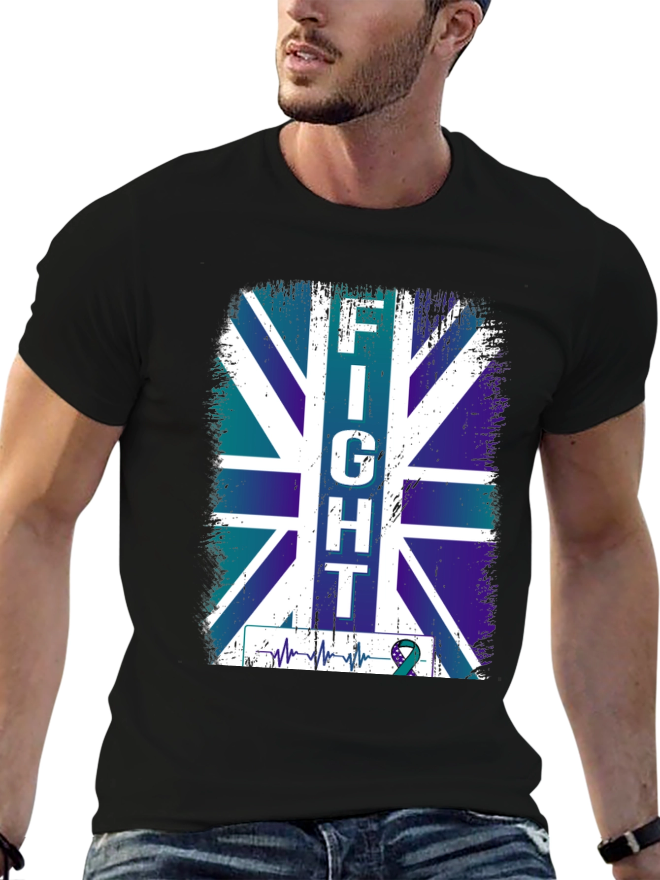 Fight UK Flag T-Shirt - Teal Ribbon Support