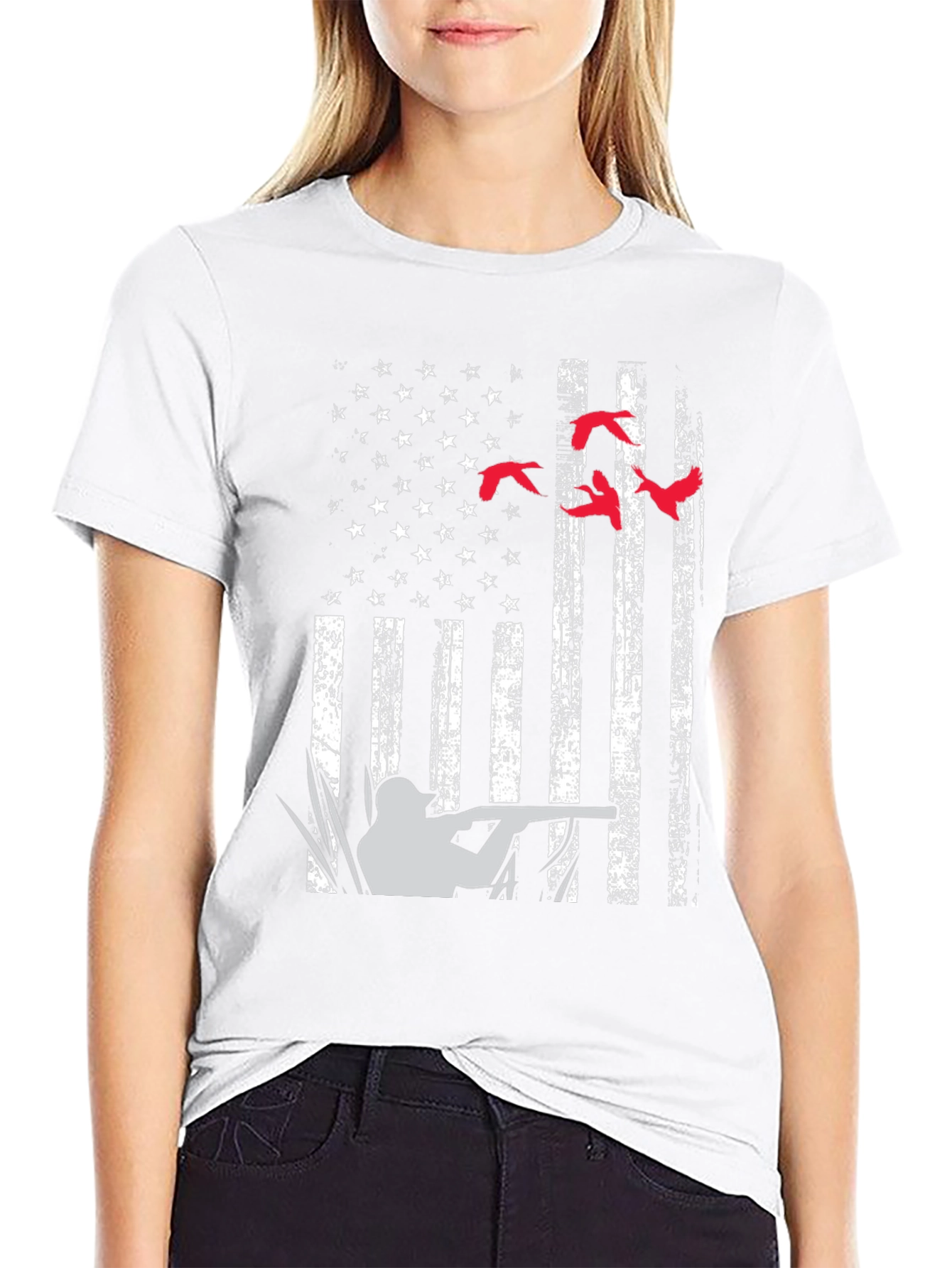 Duck Hunting American Flag Graphic T-Shirt