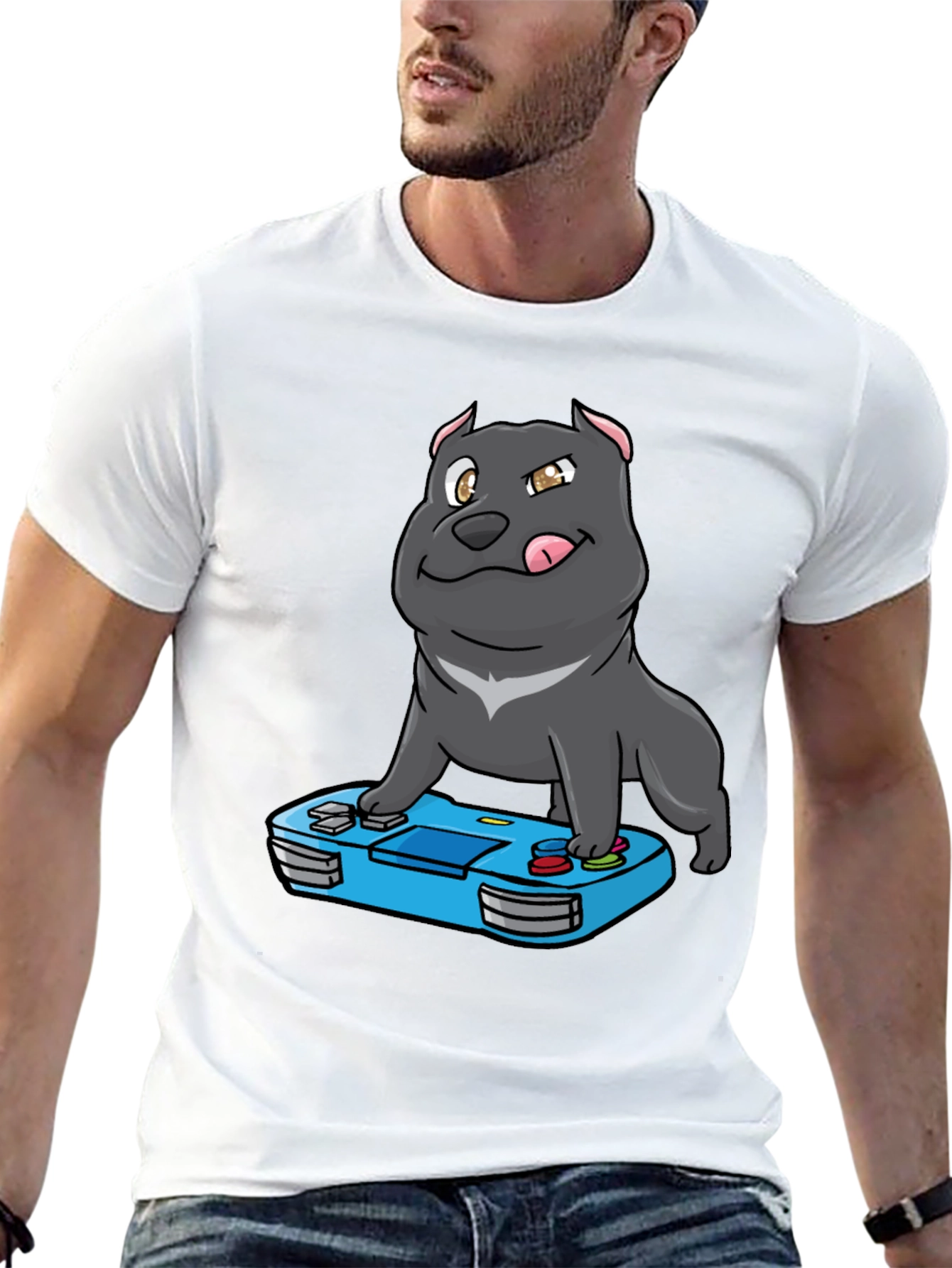 Gamer Dog T-Shirt - Cool Cartoon Pitbull Design