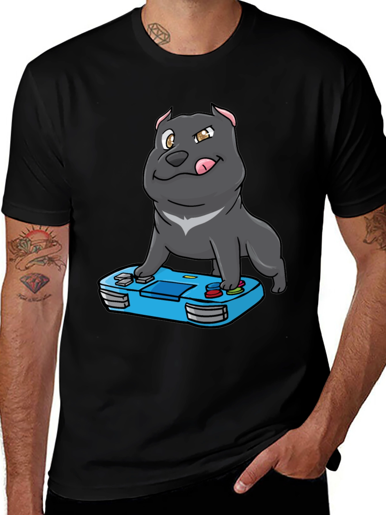 Gamer Dog T-Shirt - Cool Cartoon Pitbull Design