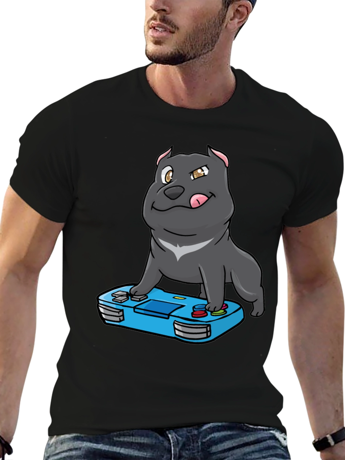 Gamer Dog T-Shirt - Cool Cartoon Pitbull Design