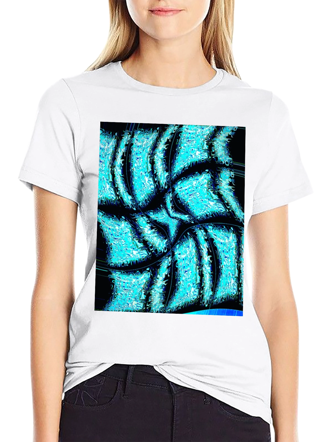 Abstract Aqua Print Black T-Shirt
