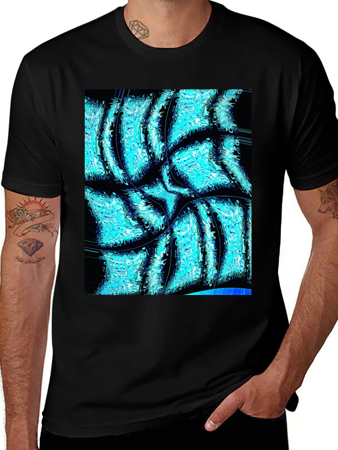 Abstract Aqua Print Black T-Shirt