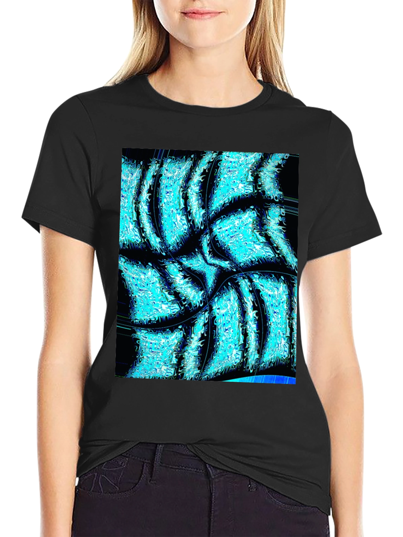 Abstract Aqua Print Black T-Shirt