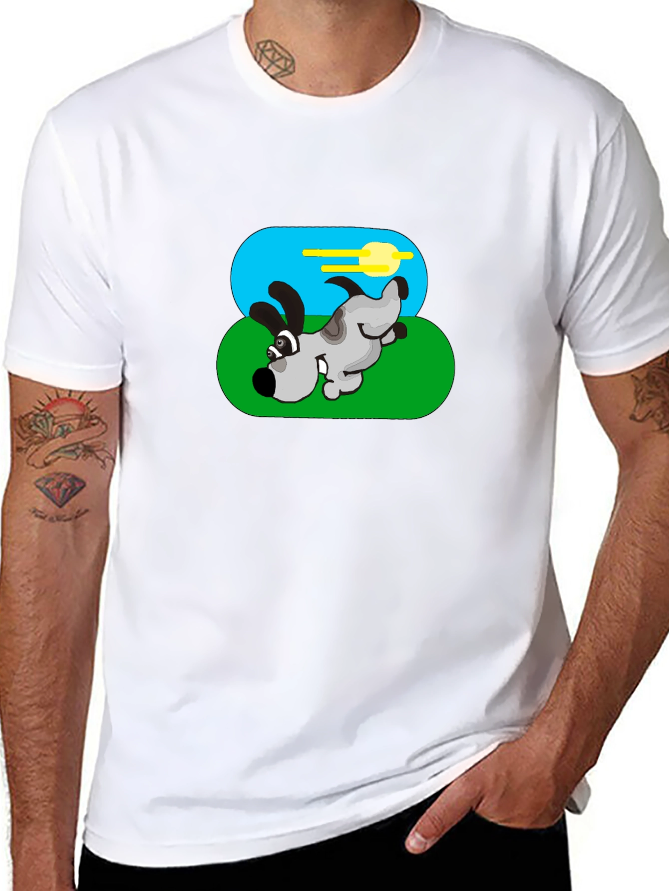 Cartoon Dog Graphic Black Tee