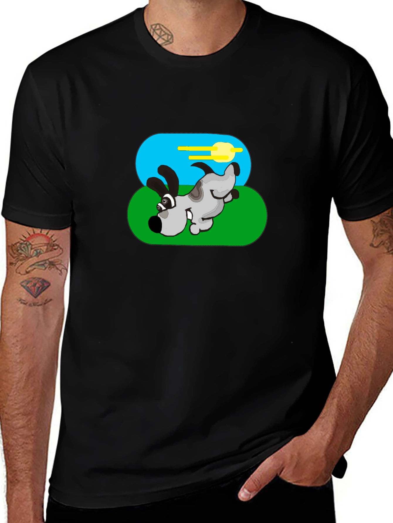 Cartoon Dog Graphic Black Tee