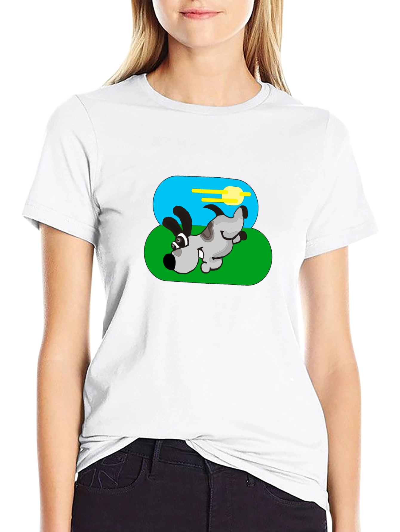 Cartoon Dog Graphic Black Tee