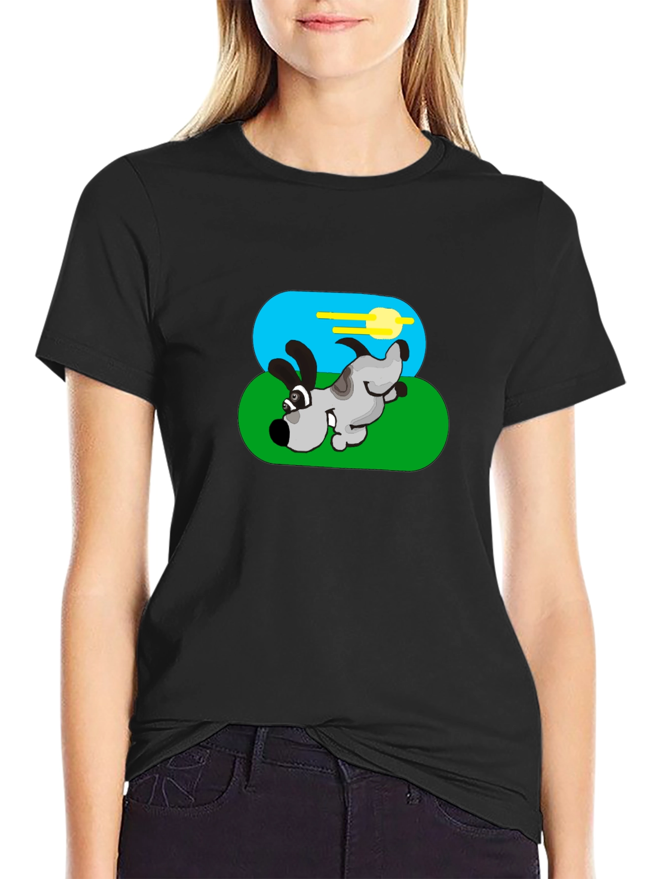 Cartoon Dog Graphic Black Tee