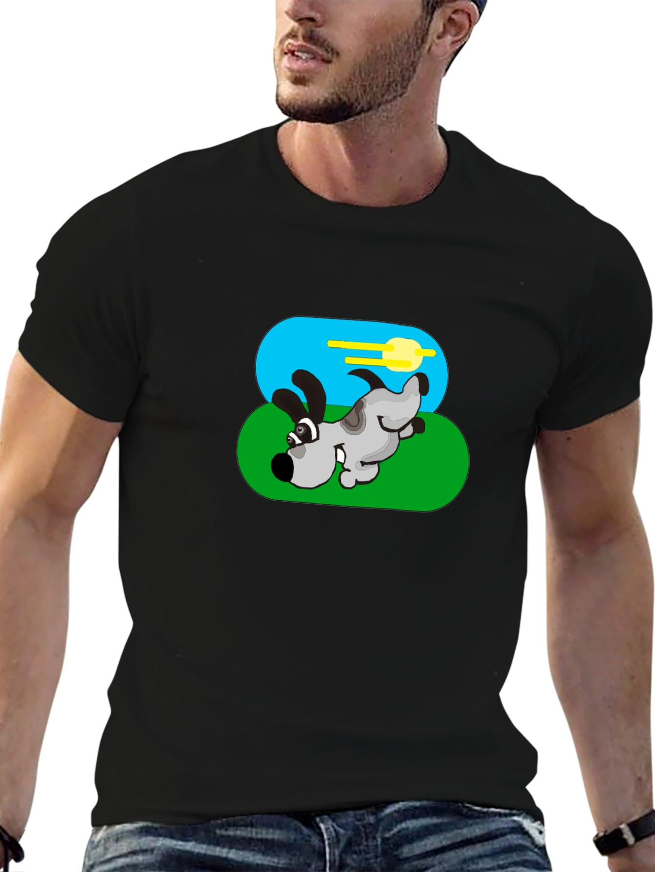 Cartoon Dog Graphic Black Tee