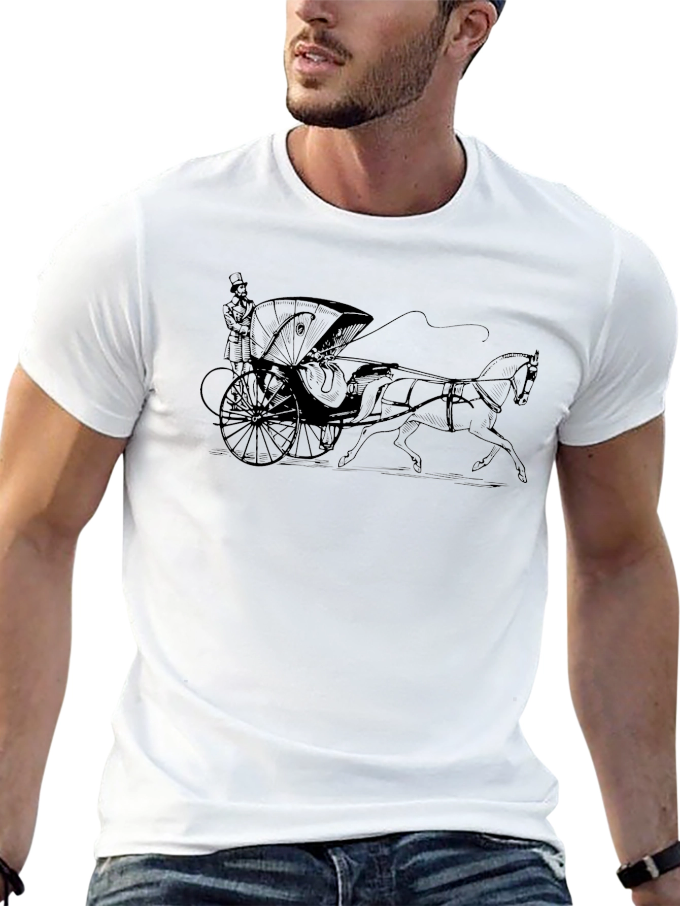 Graphic T-Shirt: Horse-Drawn Carriage Print