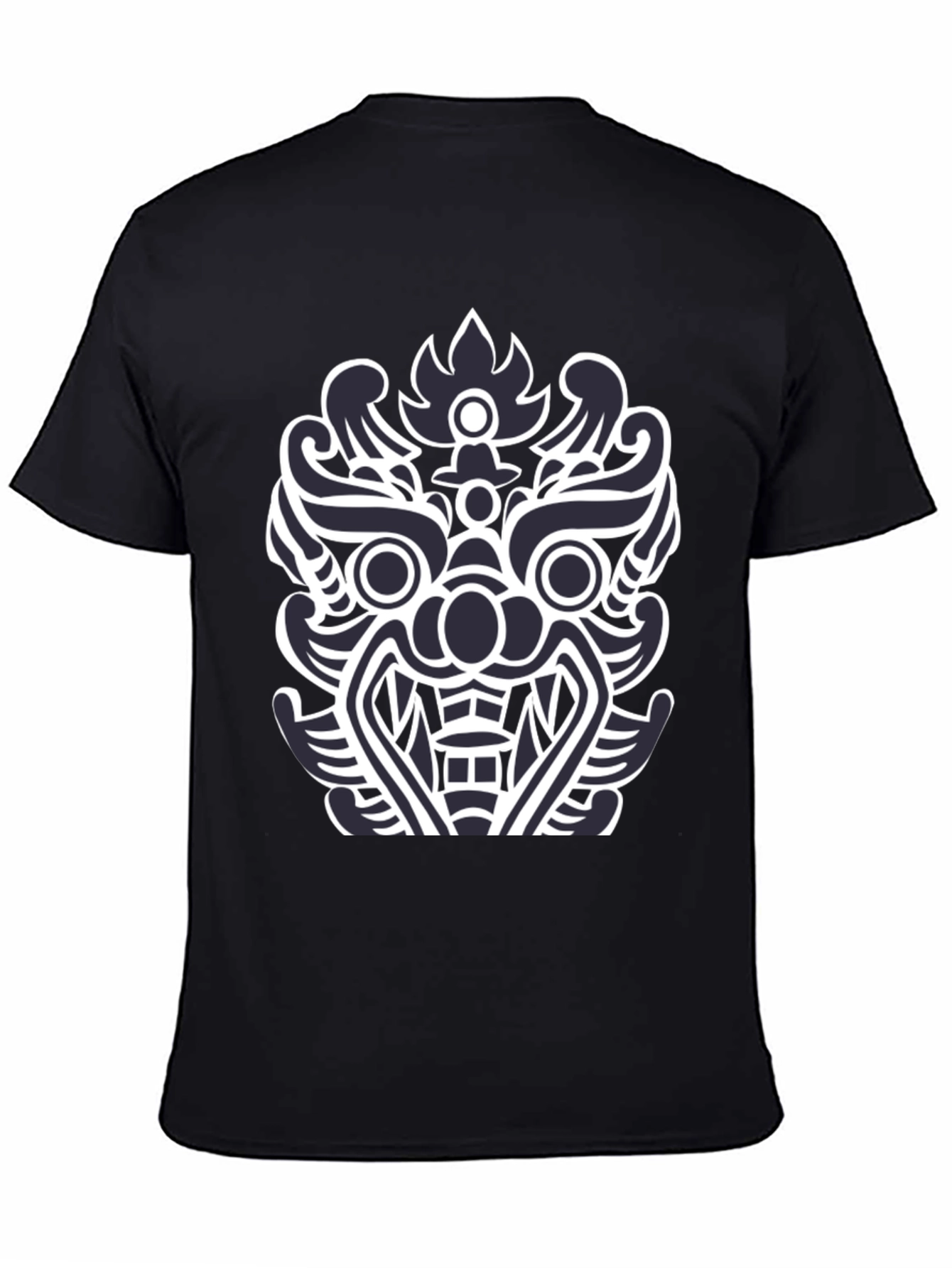 Black T-Shirt with Tribal Mask Design