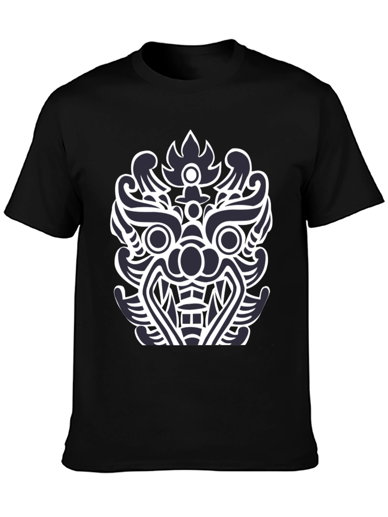 Black T-Shirt with Tribal Mask Design