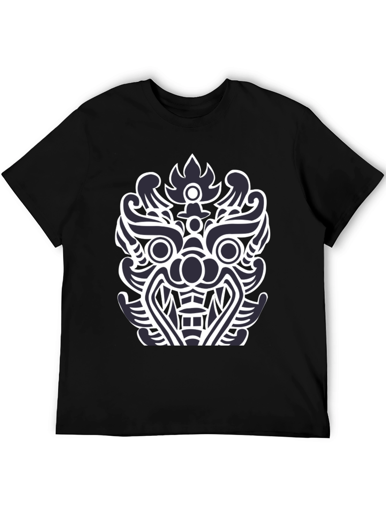 Black T-Shirt with Tribal Mask Design