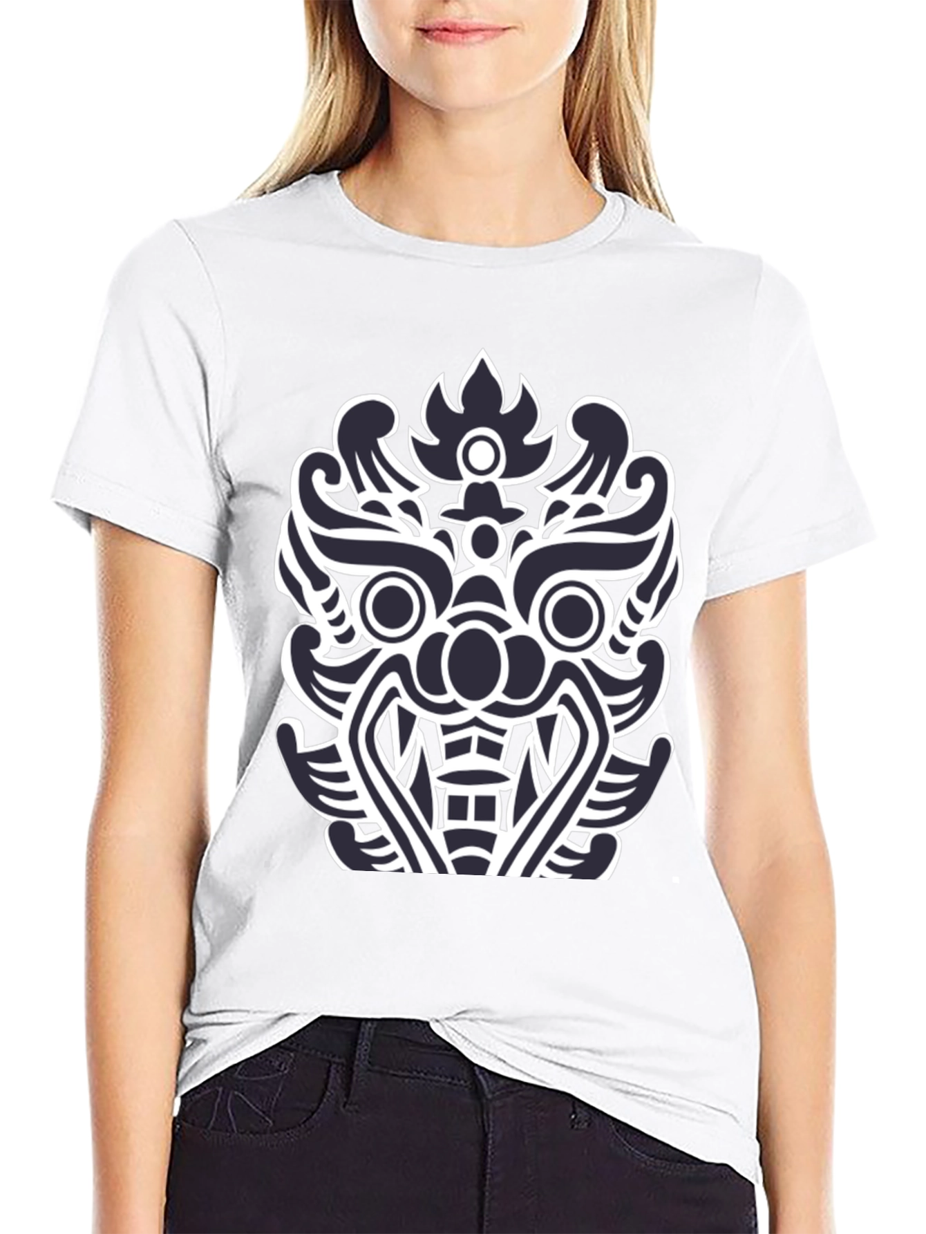 Black T-Shirt with Tribal Mask Design