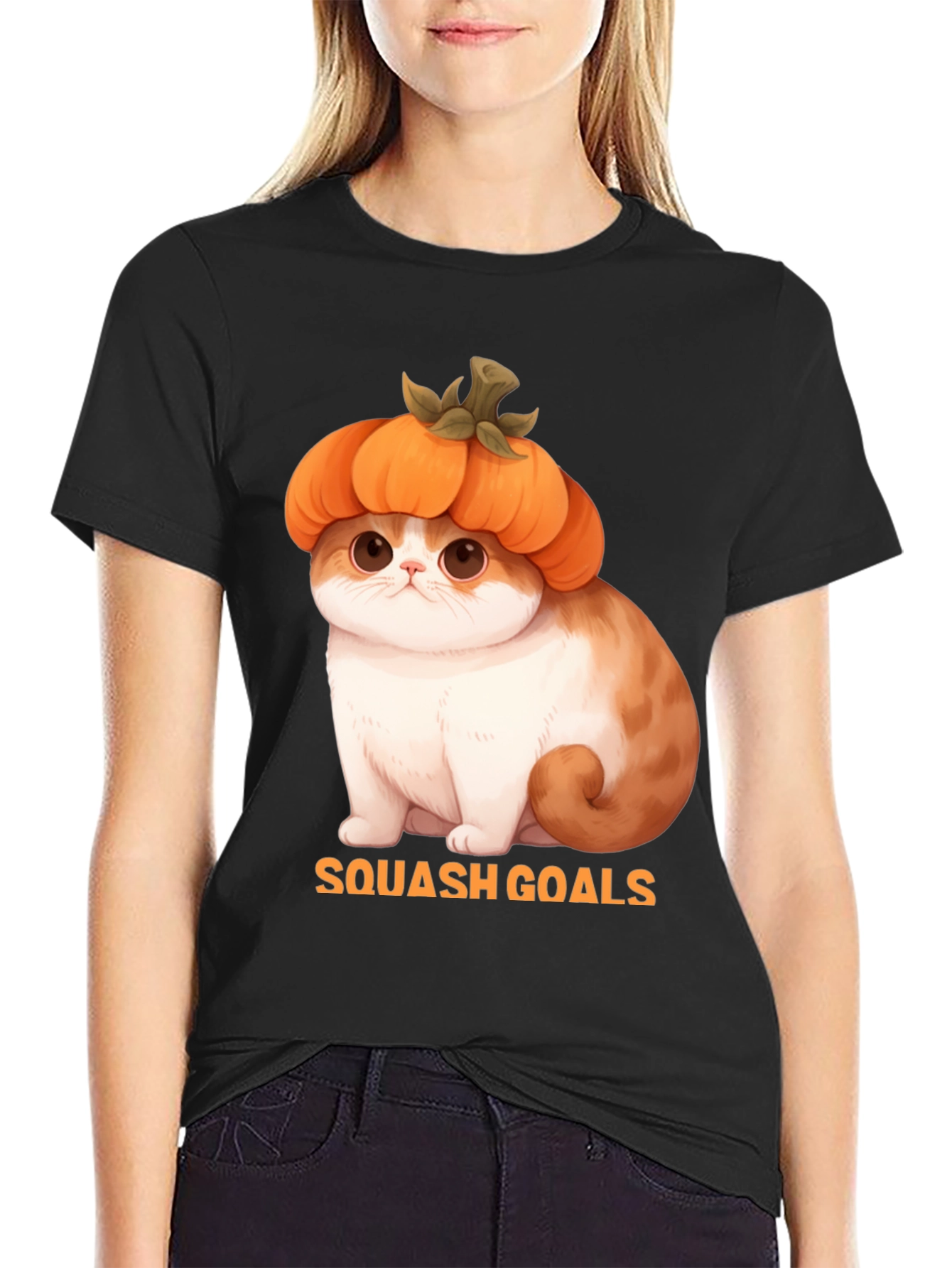 Squash Goals T-Shirt - Cute Cat in Pumpkin