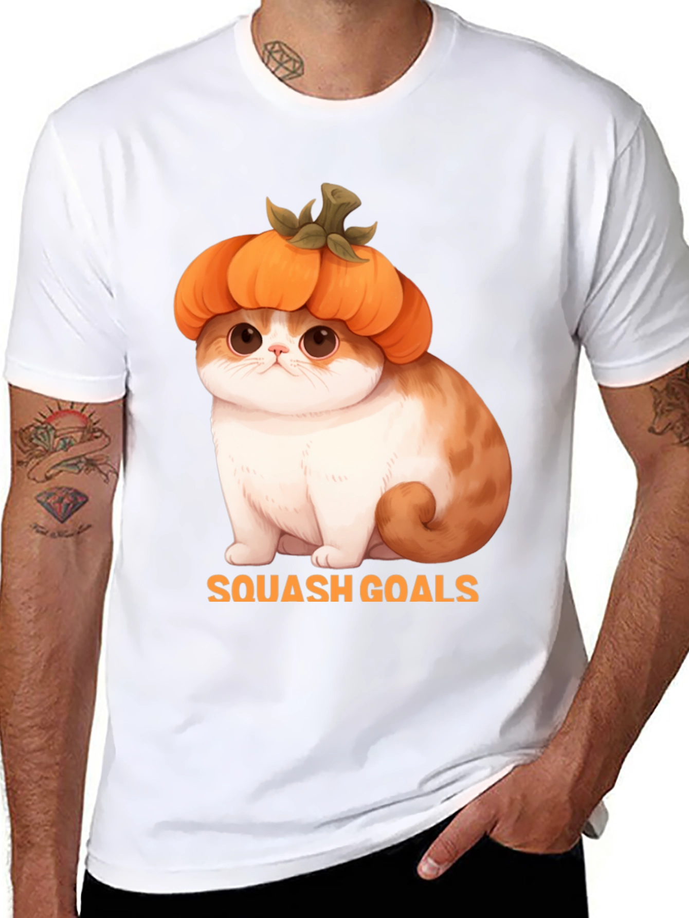 Squash Goals T-Shirt - Cute Cat in Pumpkin