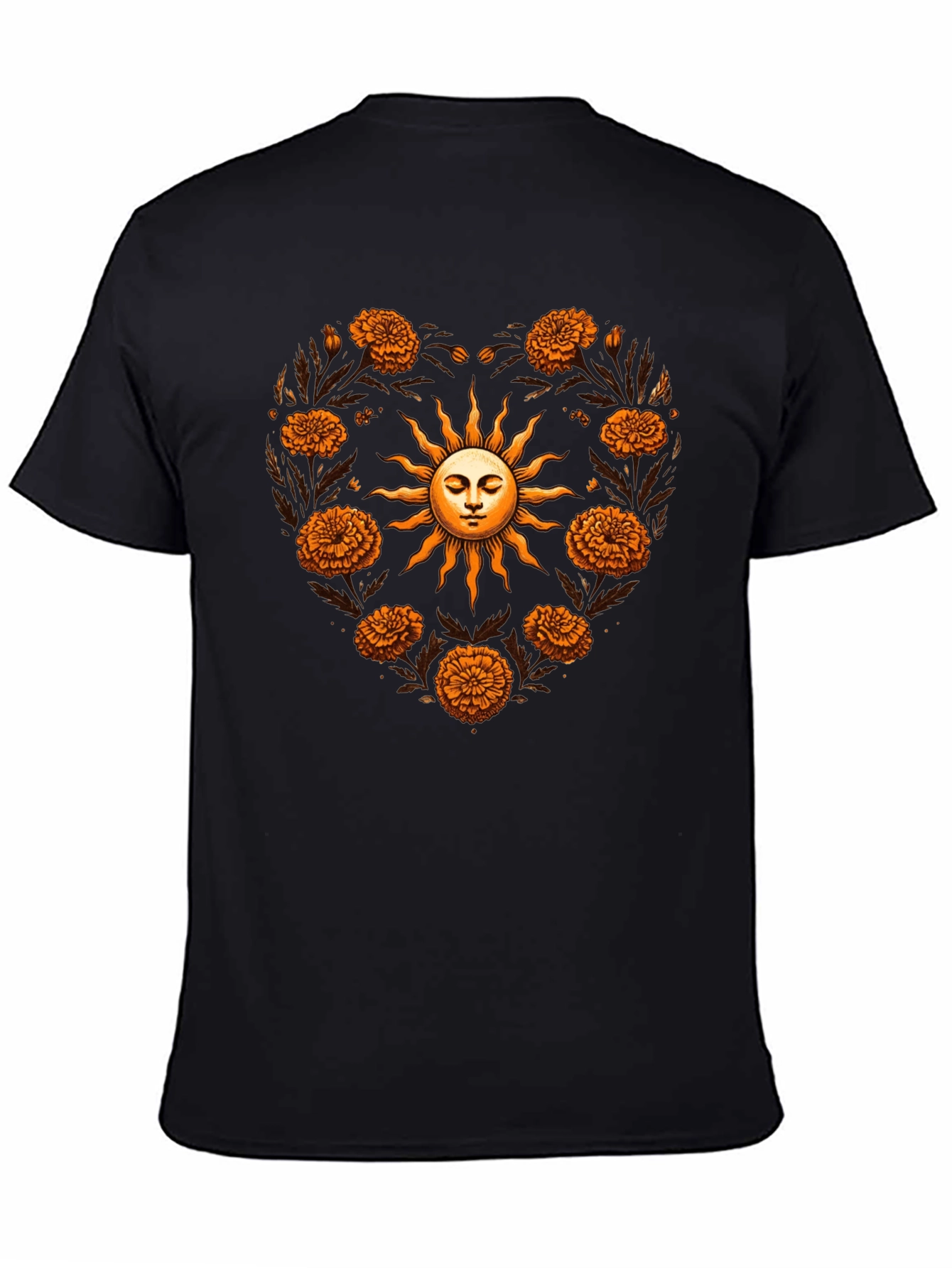 Floral Sun Heart T-Shirt - Black