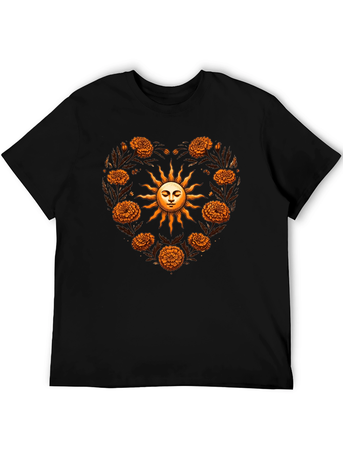 Floral Sun Heart T-Shirt - Black