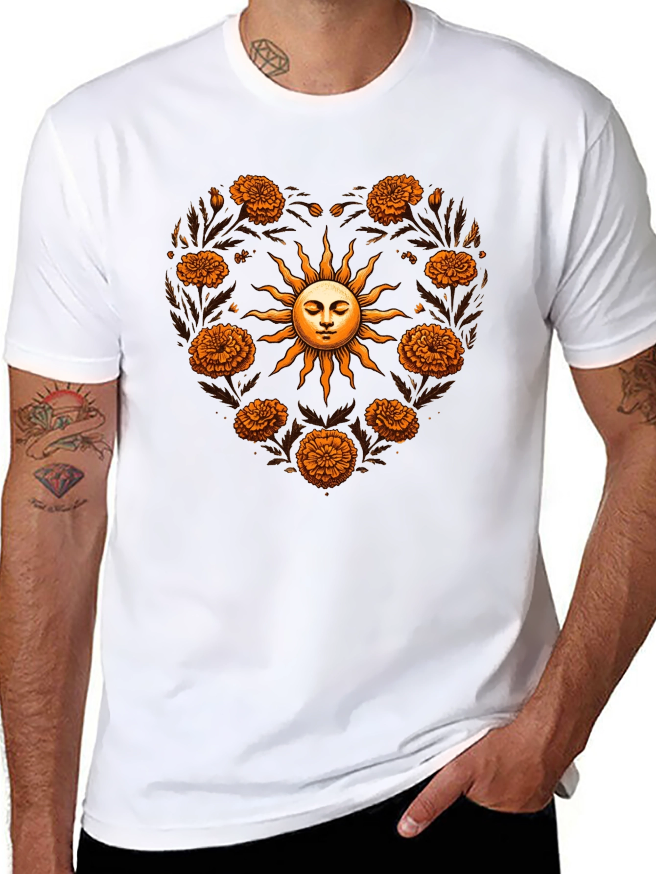 Floral Sun Heart T-Shirt - Black