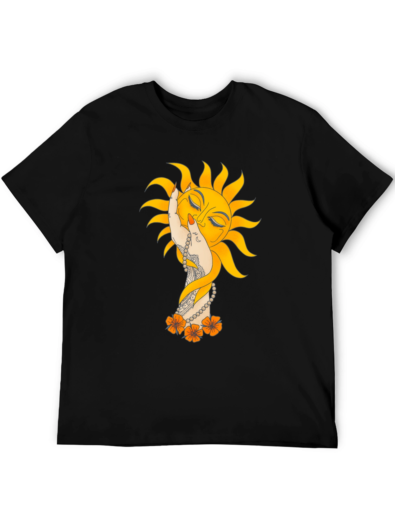 Sun Hand Graphic Tee - Stylish Black T-Shirt