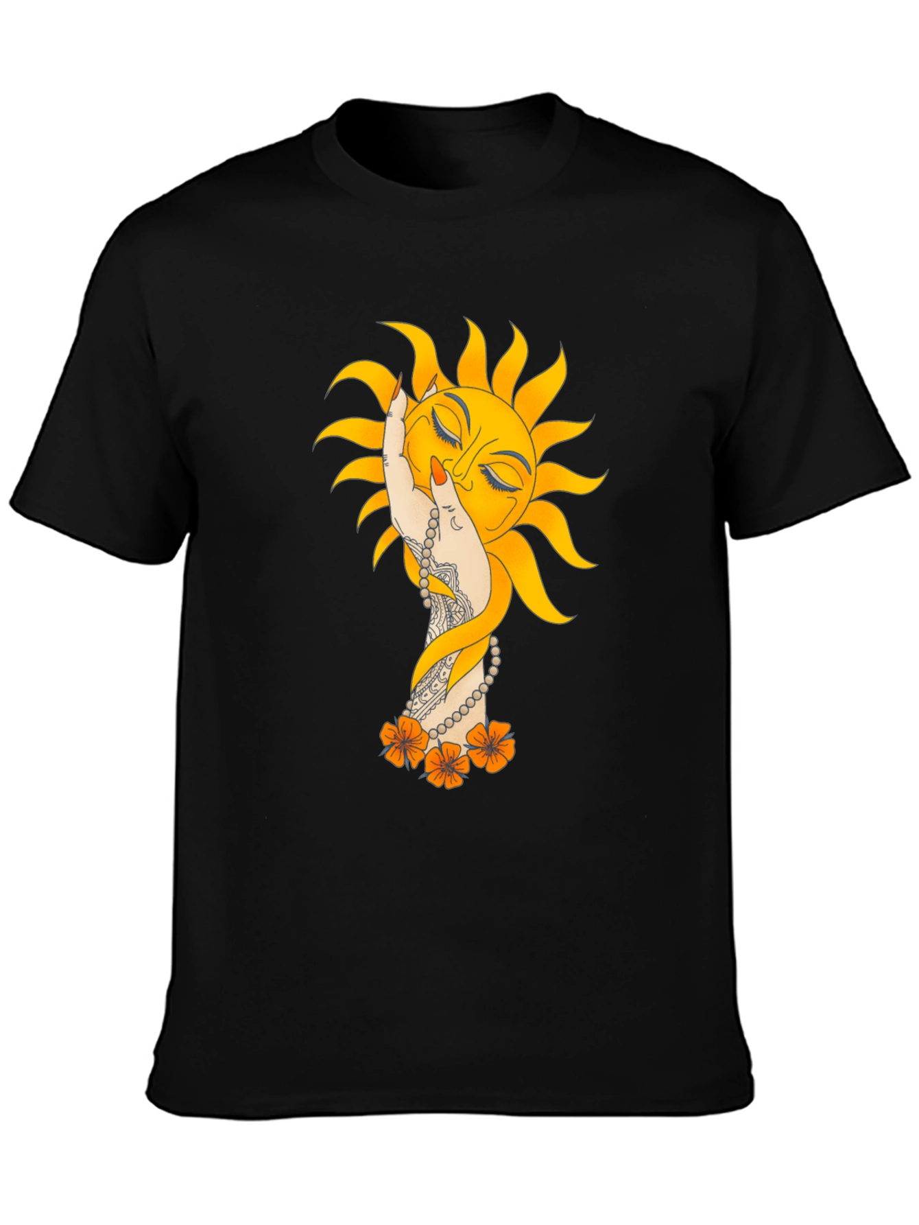 Sun Hand Graphic Tee - Stylish Black T-Shirt