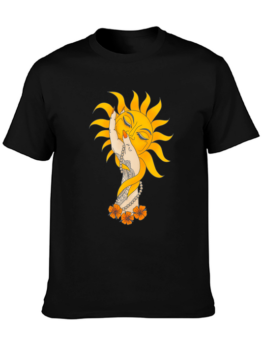 Sun Hand Graphic Tee - Stylish Black T-Shirt