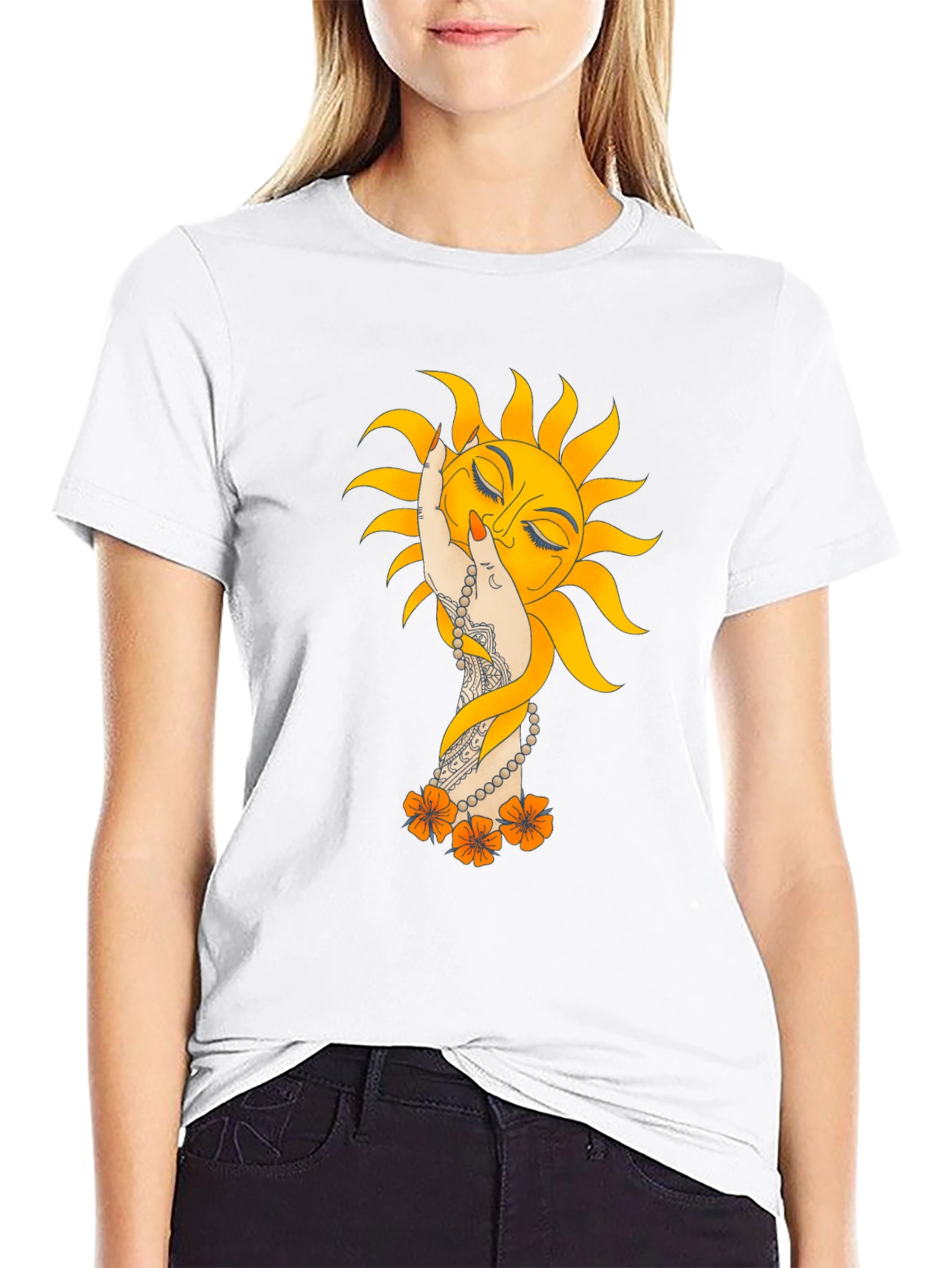 Sun Hand Graphic Tee - Stylish Black T-Shirt