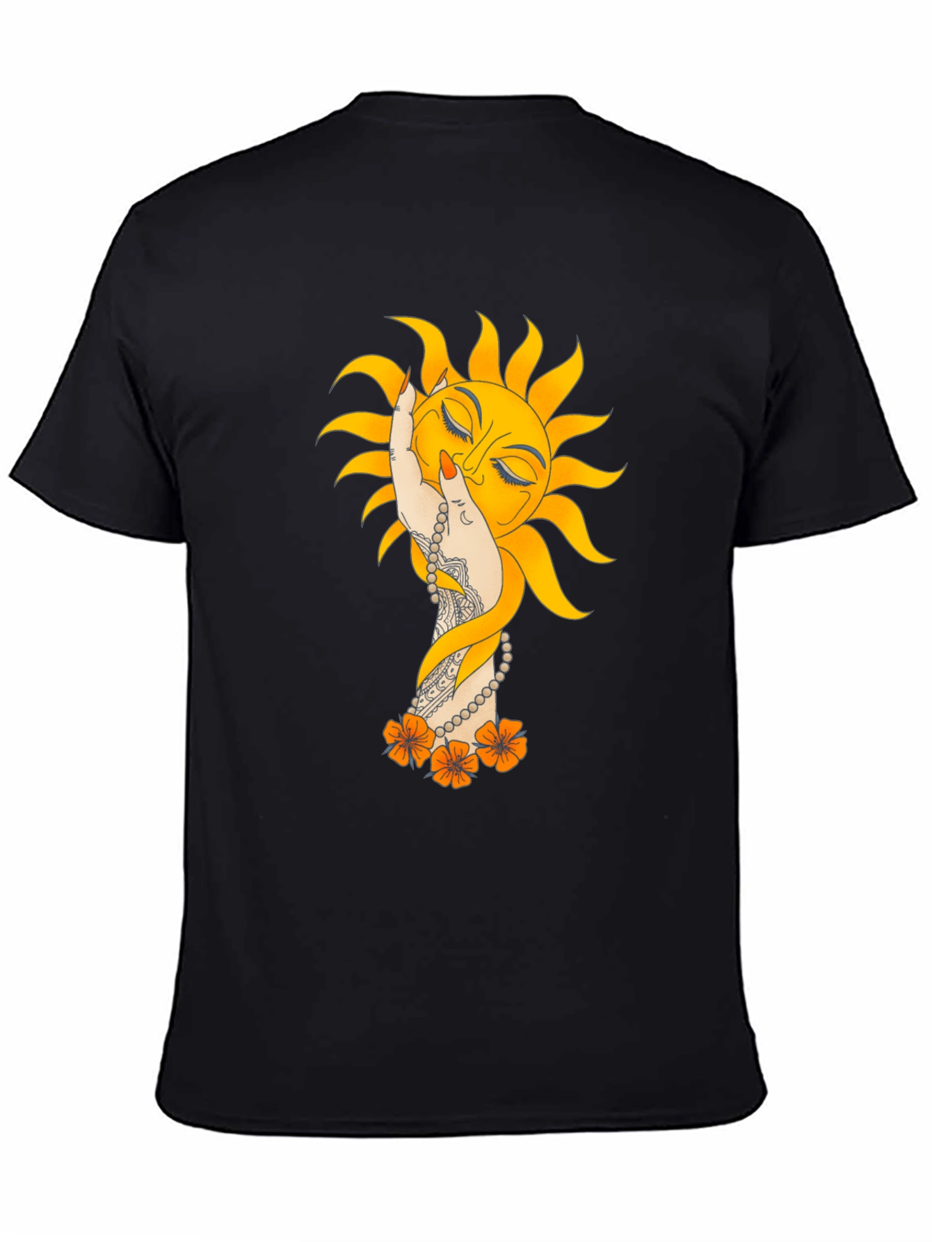 Sun Hand Graphic Tee - Stylish Black T-Shirt
