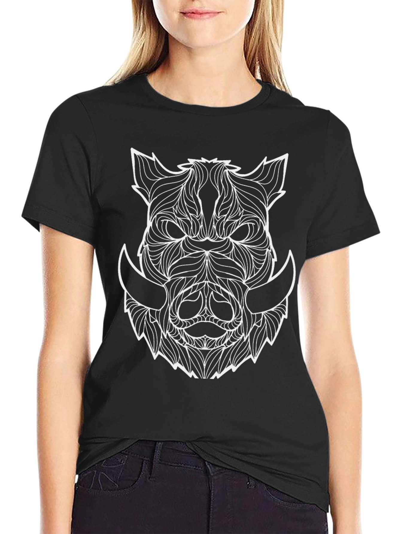Boar Head Graphic Tee - Abstract Animal Print
