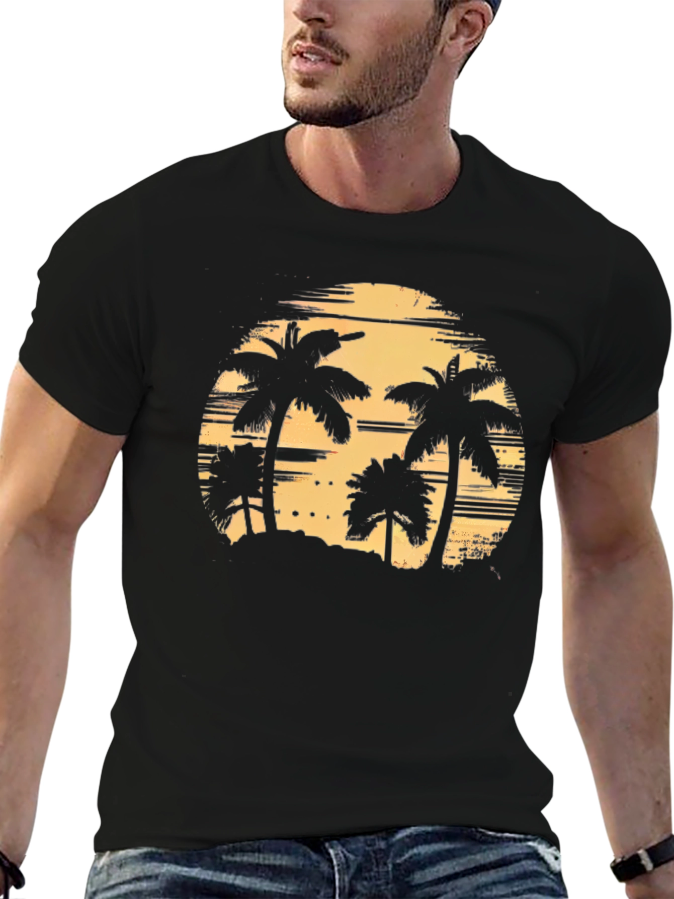 Tropical Palm Tree Sunset Graphic T-Shirt