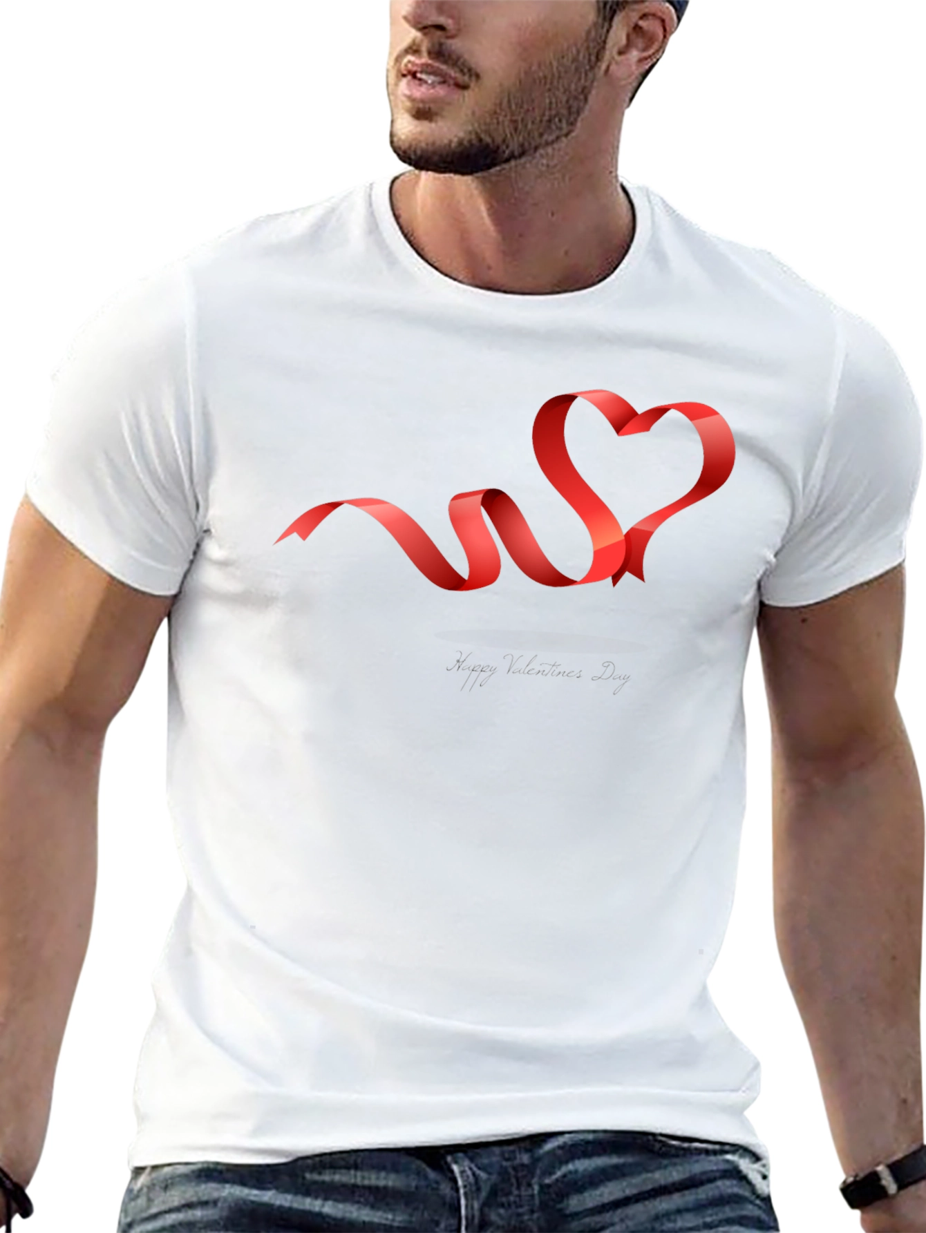 Heart Ribbon Graphic Tee - Black Casual T-Shirt